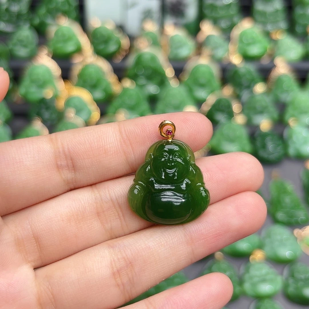 和田玉（碧玉）18K金镶嵌颈饰