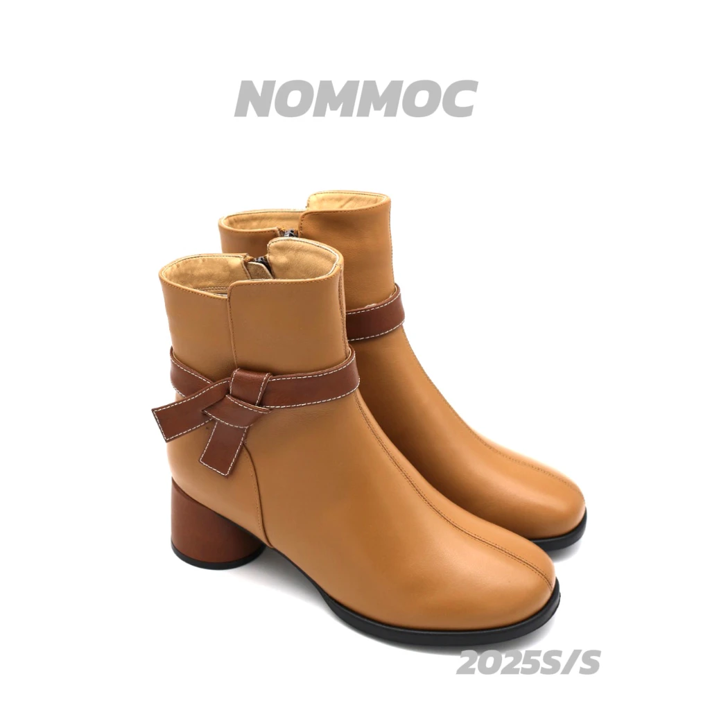 朱总原创设计圆头侧拉链头层牛皮拼接短靴yxp0825