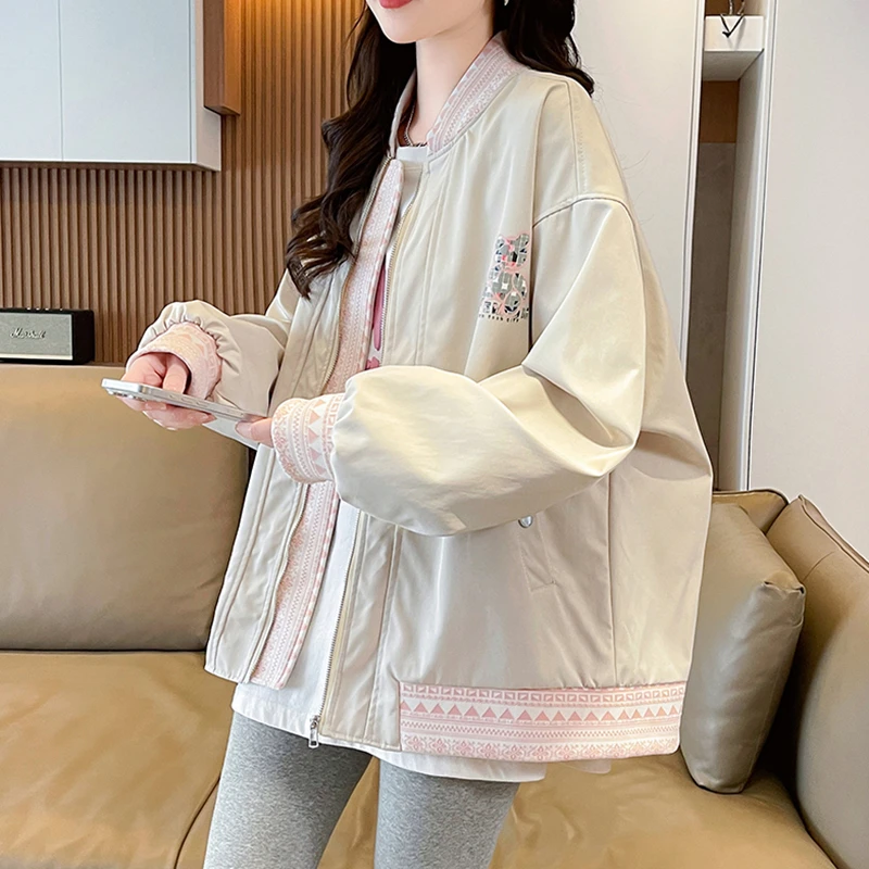 拼接印花棒球服少女春秋装2025年新款初中高中学生宽松夹克外套