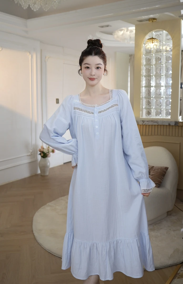 PP【月光独白】长袖睡裙纯欲春秋蕾丝显高显白家居服睡衣女