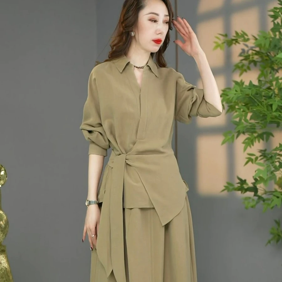 【两件套】设计师高定款莱赛尔亚麻轻奢法式洋气两件套连衣裙套装裙