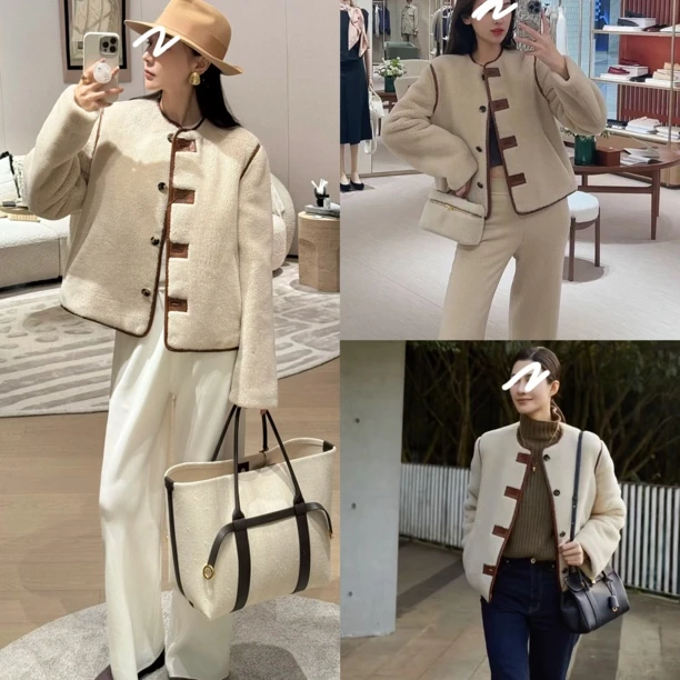 未使用 Loro Piana/诺悠翩雅 卡其拼皮羊羔毛外套 38码 GM005791