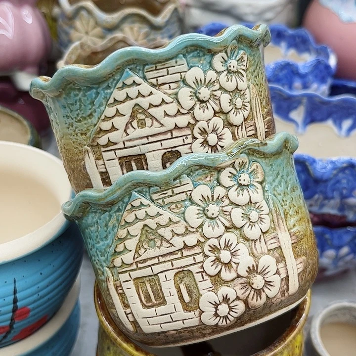 多肉绿植陶瓷花盆9.9包邮，有孔