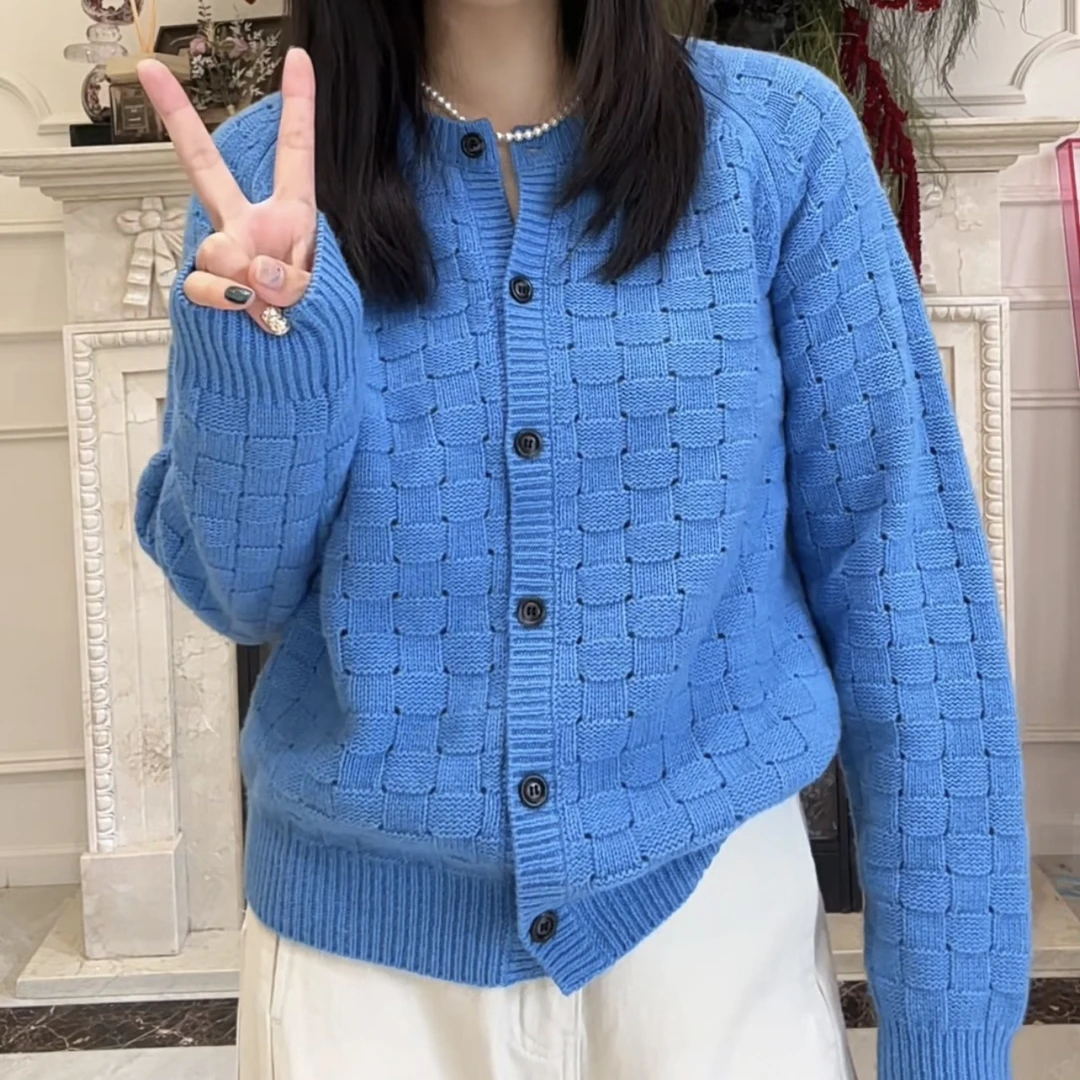 【华夫格开衫】全羊毛韩系长袖圆领针织衫轻奢气质毛衣羊毛衫61210
