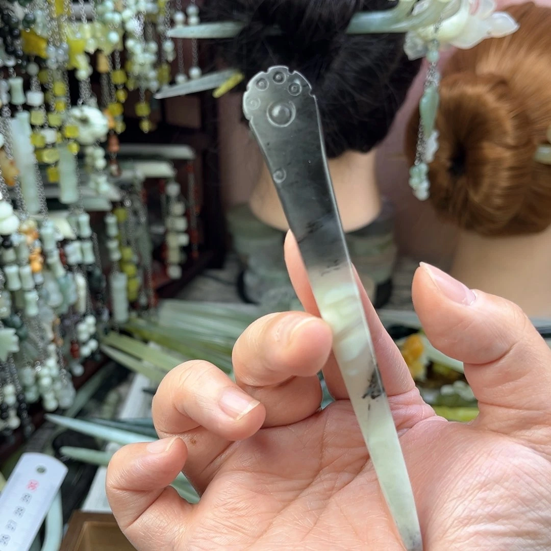 蛇纹石玉发饰未镶嵌长度13厘米左右