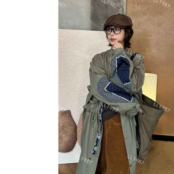 HY罗罗【中国风袖子门襟拼接】春秋韩版宽松显高显瘦长款风衣外套