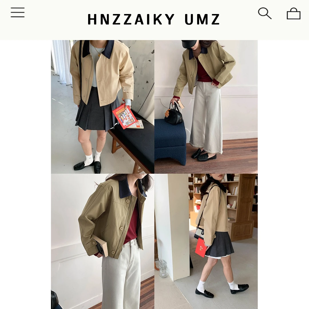 UMZ 早春新款复古拼色翻领宽松短款风衣外套ZY2756