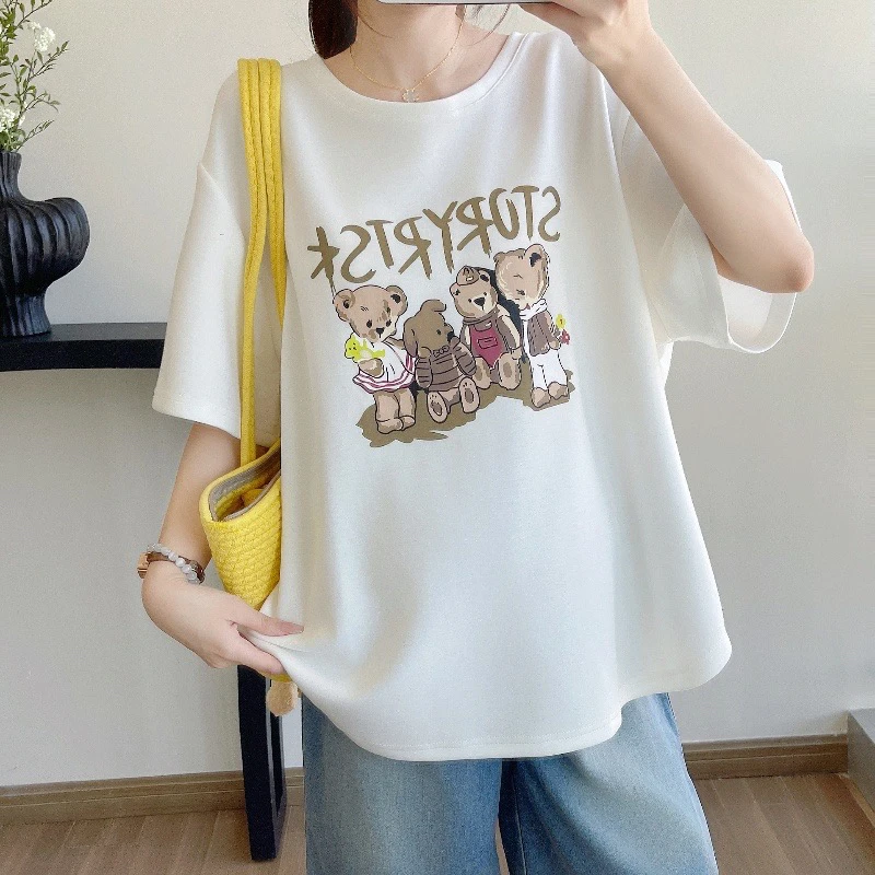 孕妇装夏季2025新款遮肚子不显怀大码衣服宽松短袖卡通图案t恤女