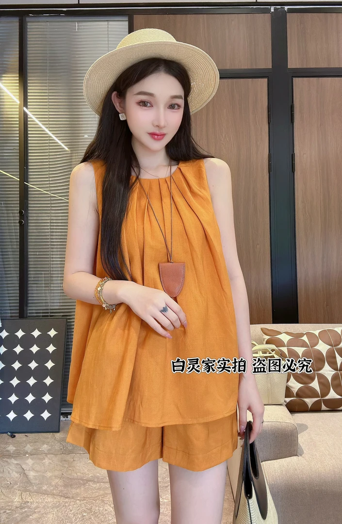 1（3940）时尚套装短裤韩版外穿百搭女装显瘦上衣纯色夏季阔腿