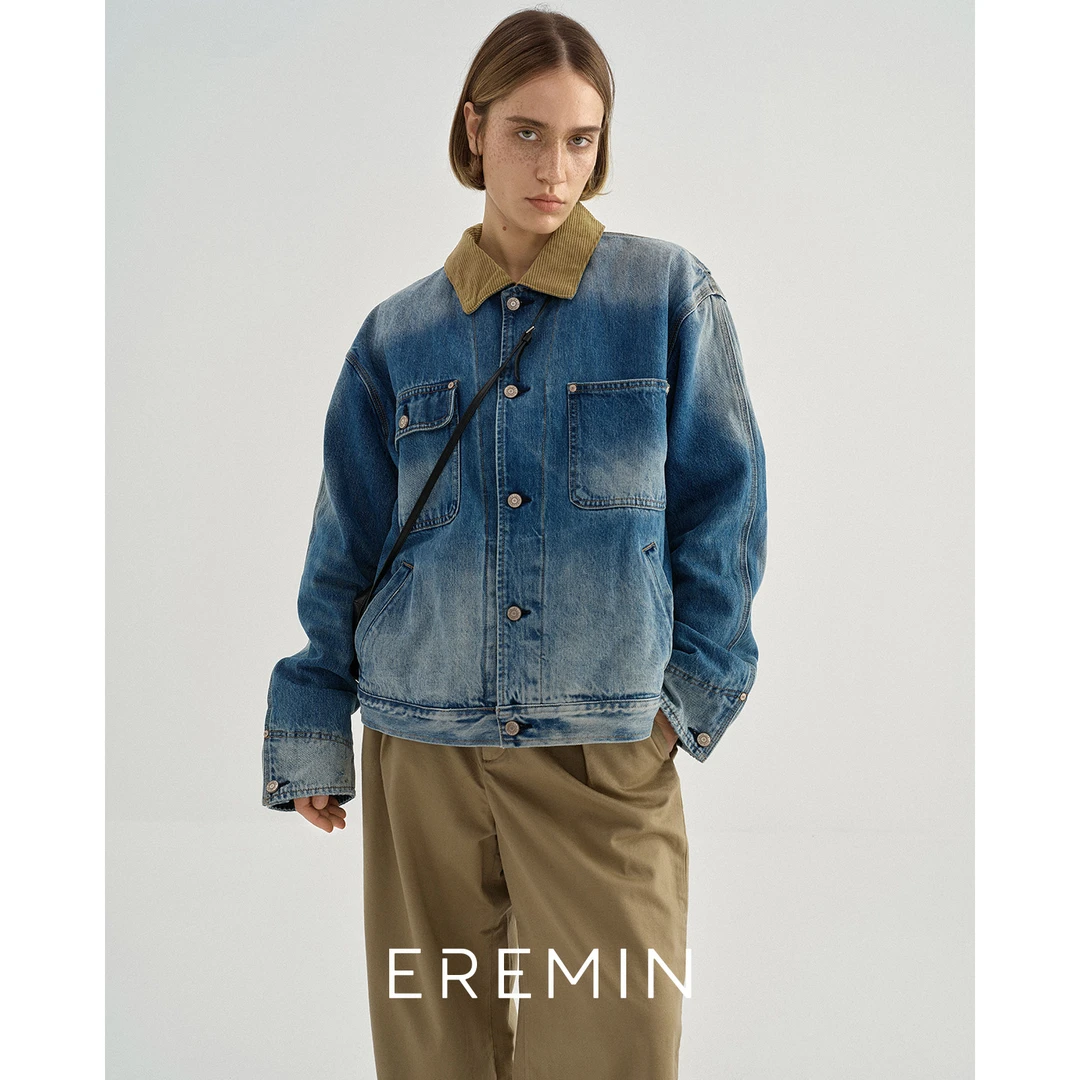 DE Mincollection「琥珀流光风」红格牛仔外套/男女同款牛仔外套