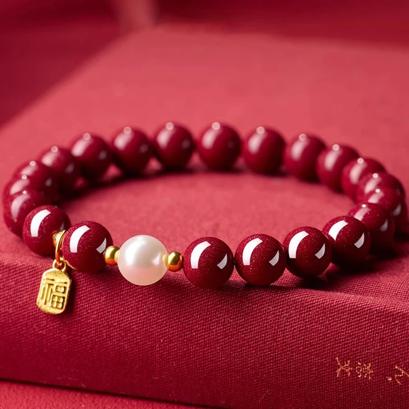 天然辰砂天然正品朱砂手串手链女款新款转运珠福牌礼物女生礼盒装