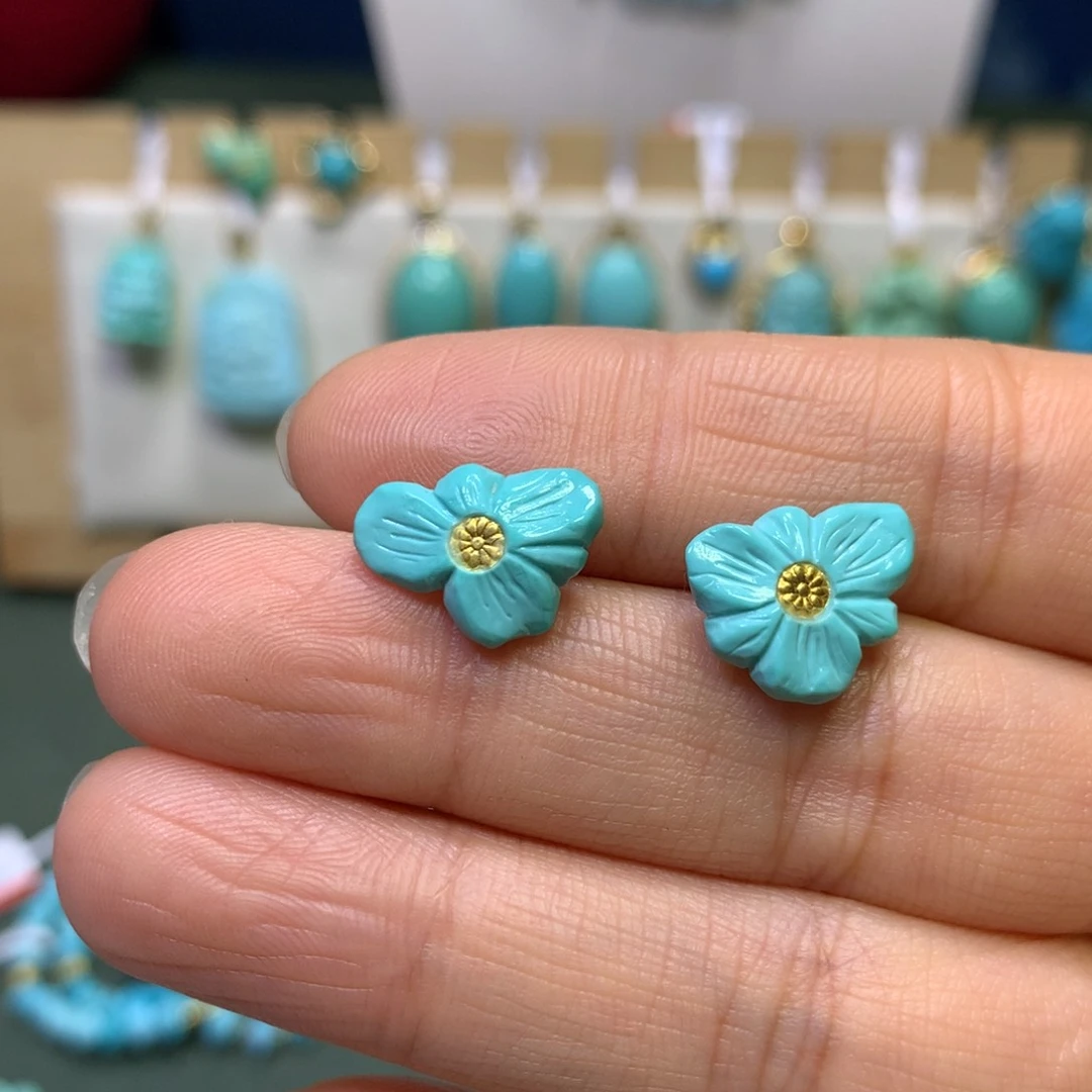 绿松石耳饰18K金镶嵌