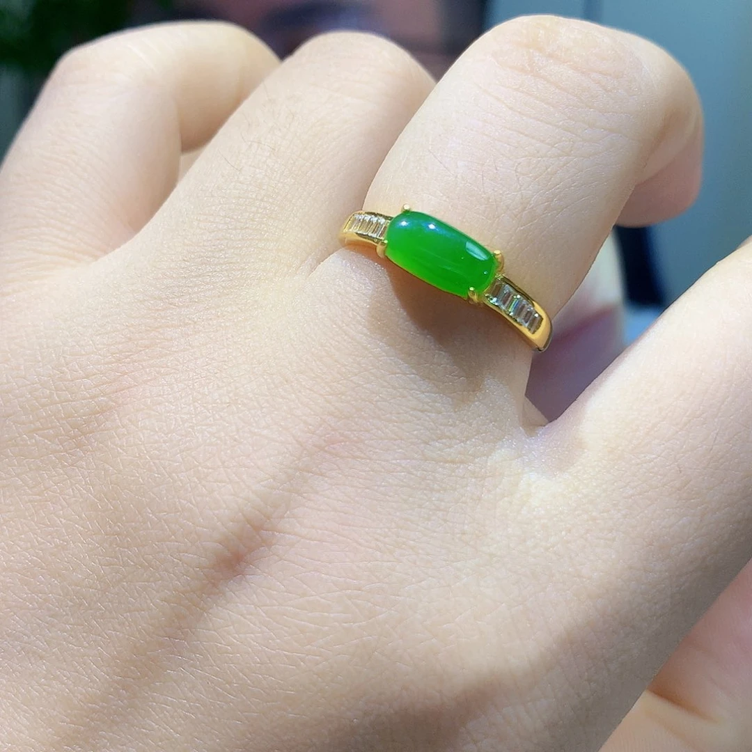 和田玉（碧玉）戒指银S925镀金镶嵌