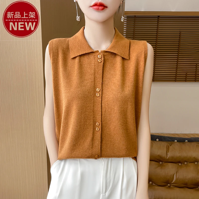哥弟阿玛施正品2025新款POLO领无袖背心针织衫洋气休闲百搭上衣女