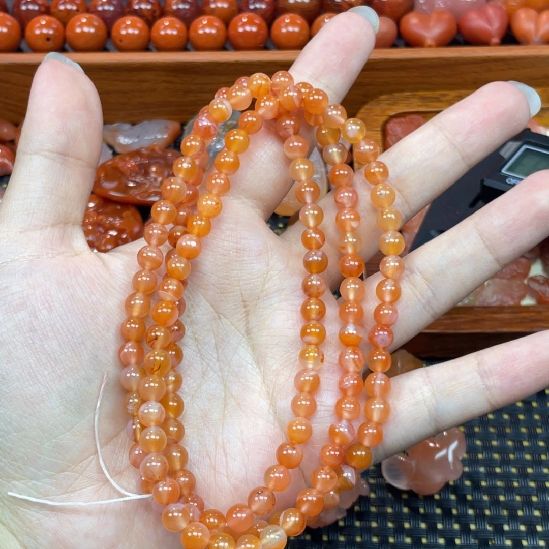 南红玛瑙未镶嵌配饰柿子红多圈