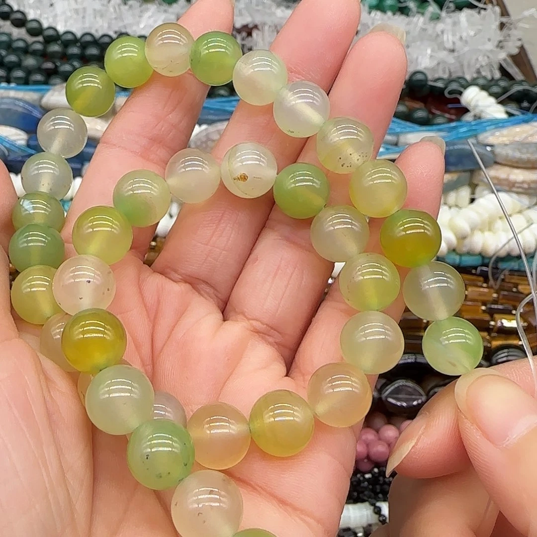 玛瑙/玉髓合金珠宝半成品果绿玛瑙10mm一条