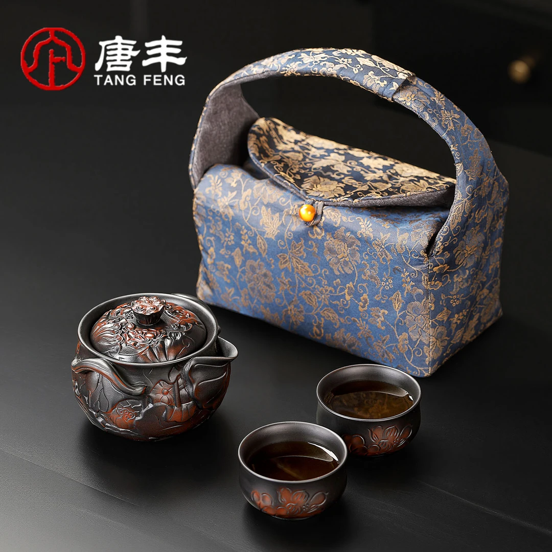 唐丰紫陶一壶二杯便携式户外露营旅行茶具手抓壶泡茶壶两人快客杯