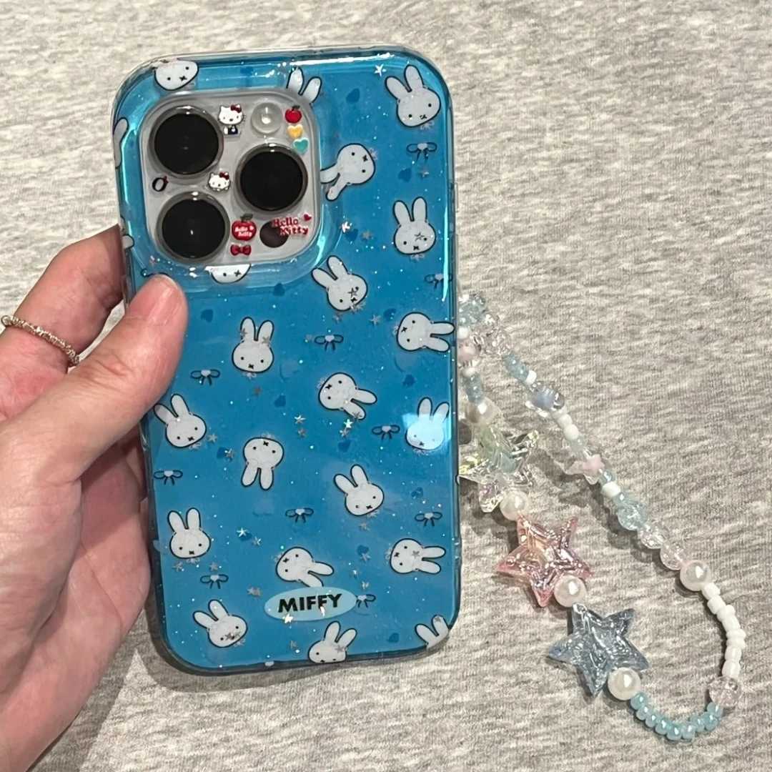 满屏蓝底米菲兔适用于苹果16promax女壳iPhone15/14/12/13软plus