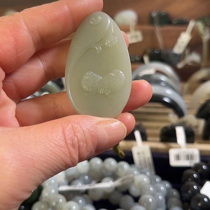 和田玉未镶嵌颈饰新疆和田玉白玉籽鸳鸯挂件