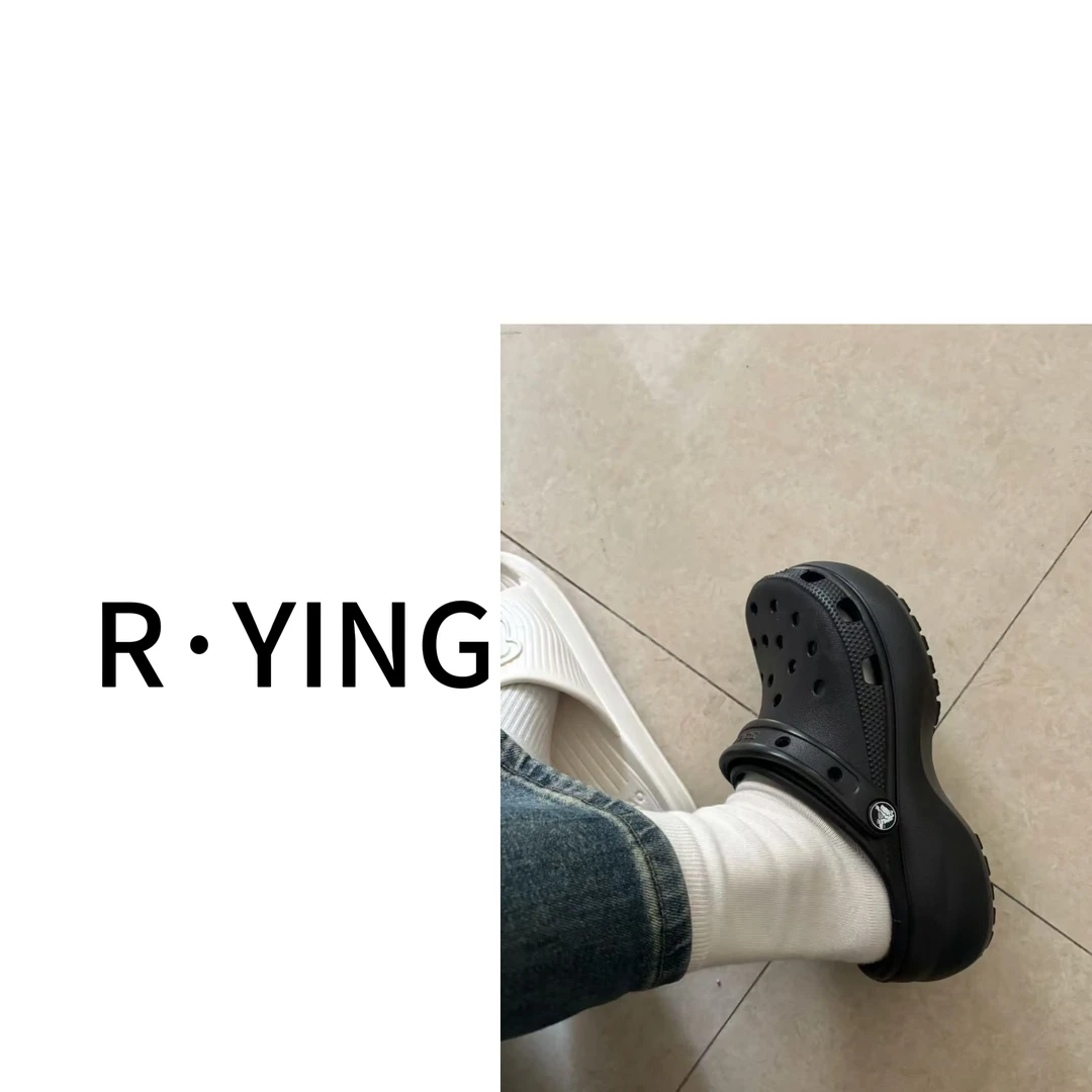 【R·YING】25ss高跟舒适休闲女百搭沙滩鞋胶粘包头洞洞鞋“云朵”半拖