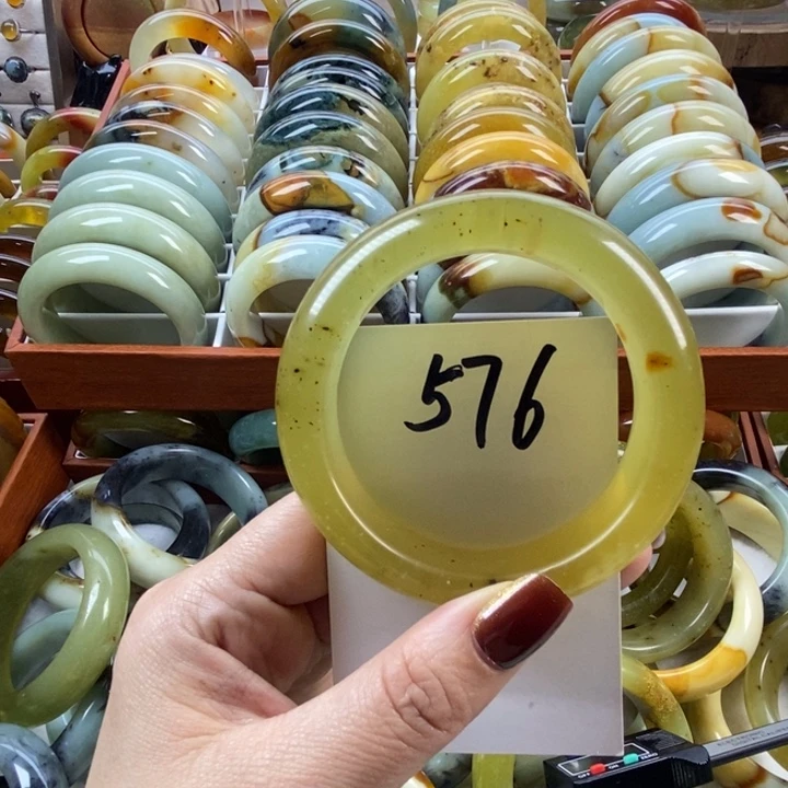 蛇纹石玉合金戒指57.8（色线）