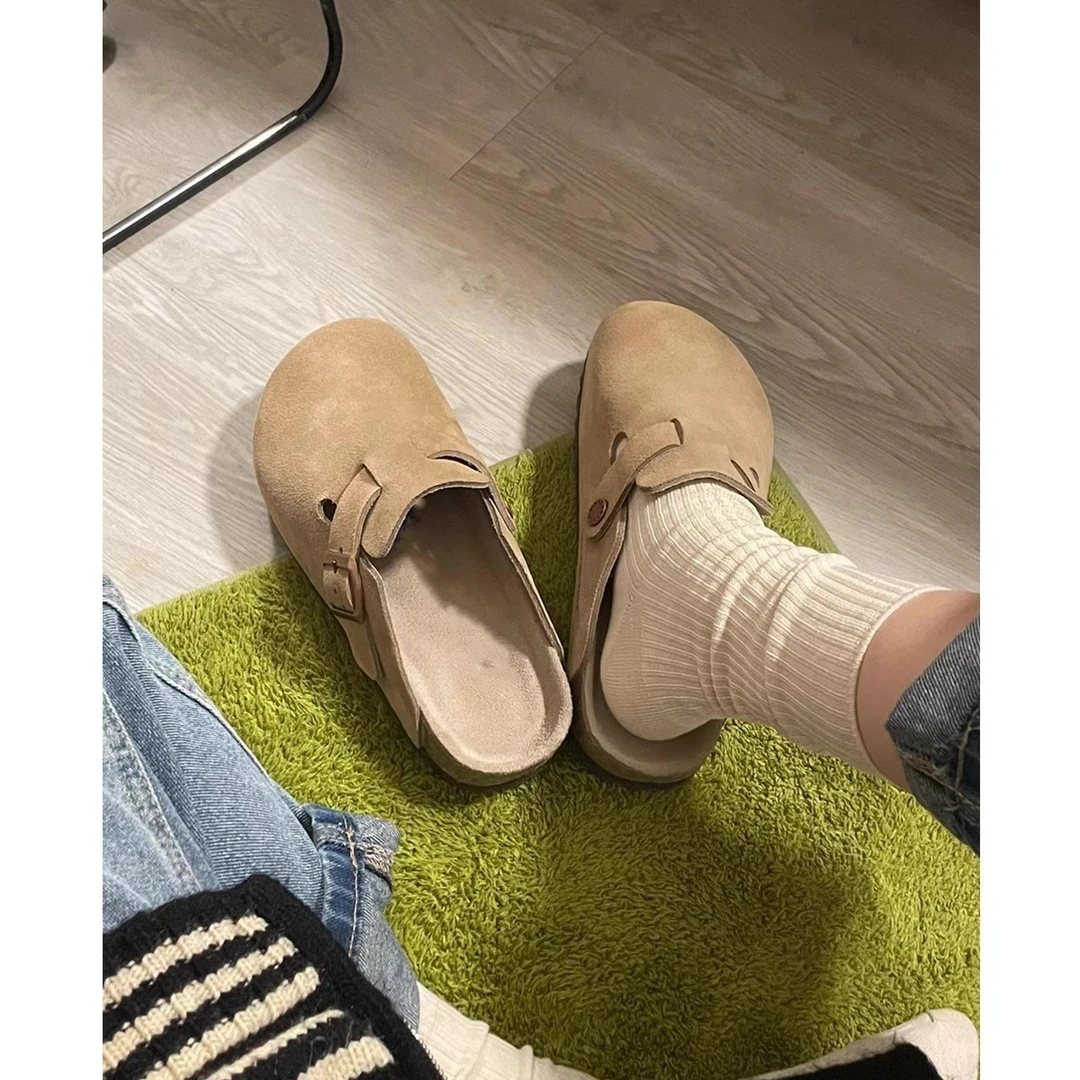 2024新款复古勃肯鞋夏季外穿钓鱼厚底防滑包头半拖鞋女软底懒人鞋