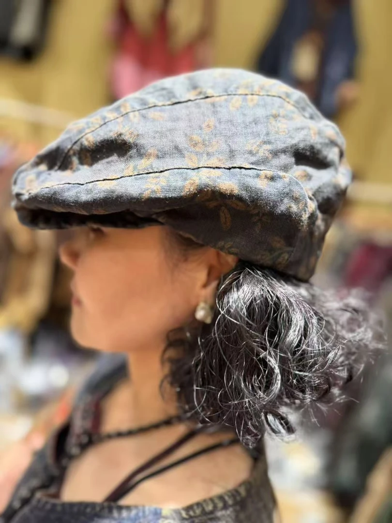 【语禾】3202春夏新款复古炒色做旧印花双层拼接鸭舌帽