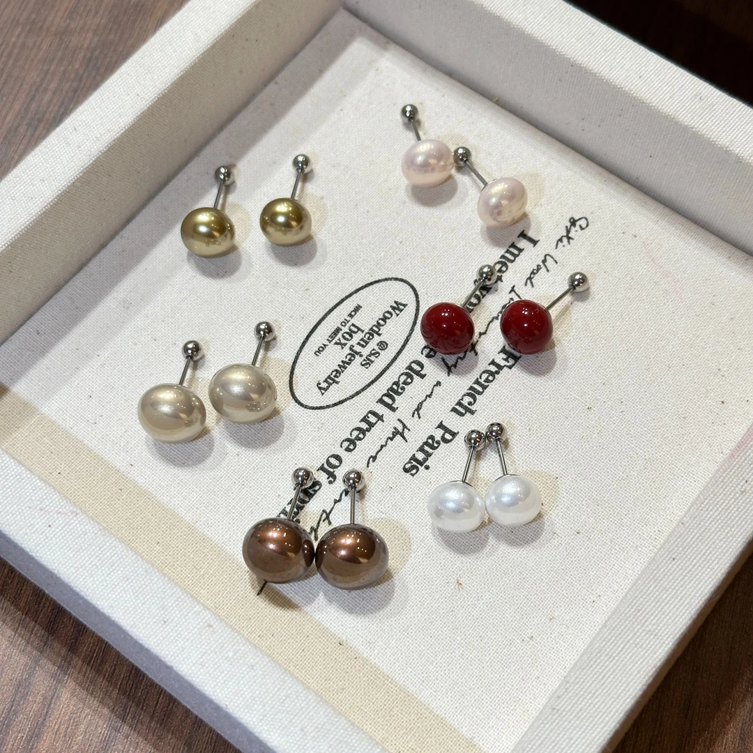 铜合金耳饰 简约时尚珠珠螺丝免摘耳钉秋冬耳饰