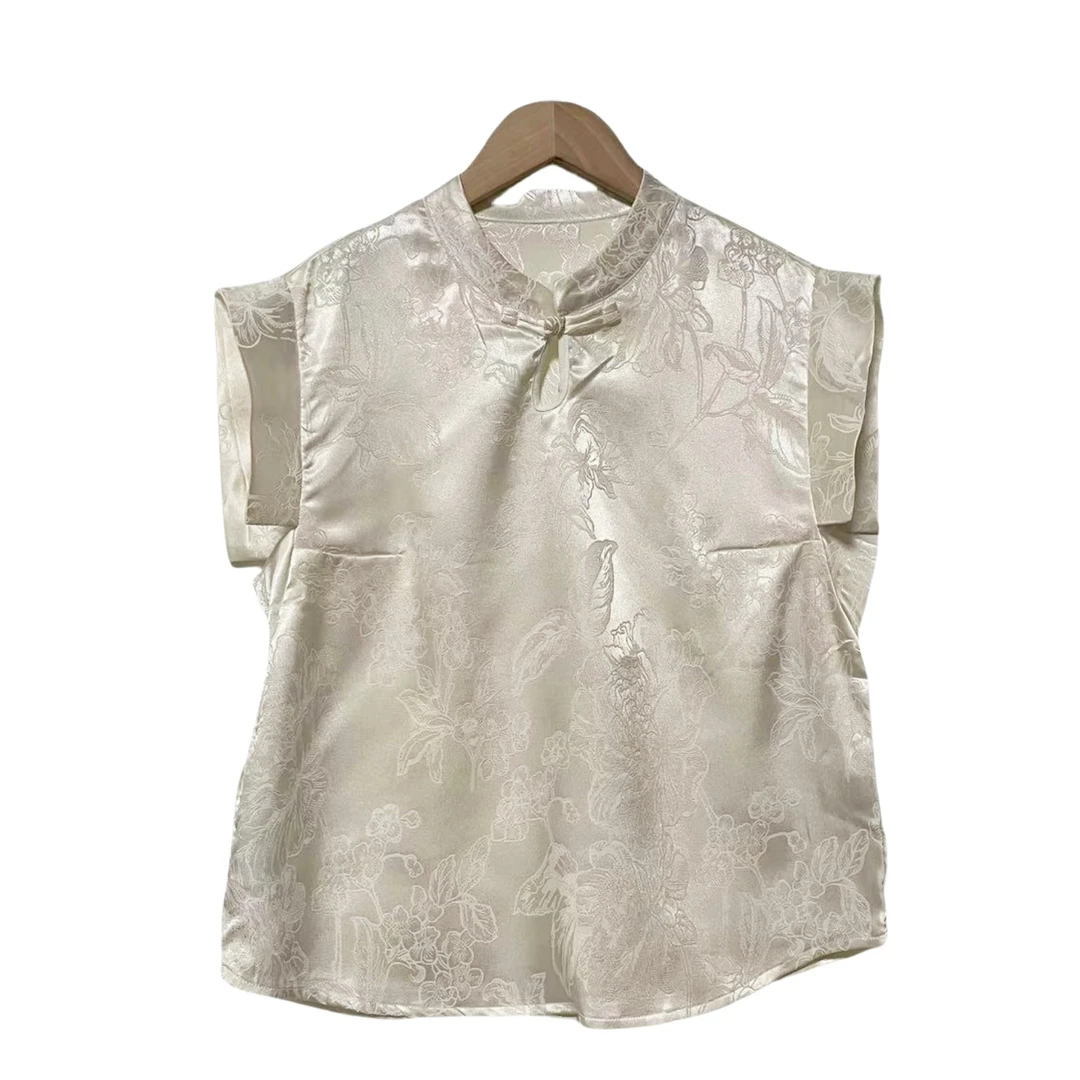 【织花】中式盘扣缎面提花女款小衫