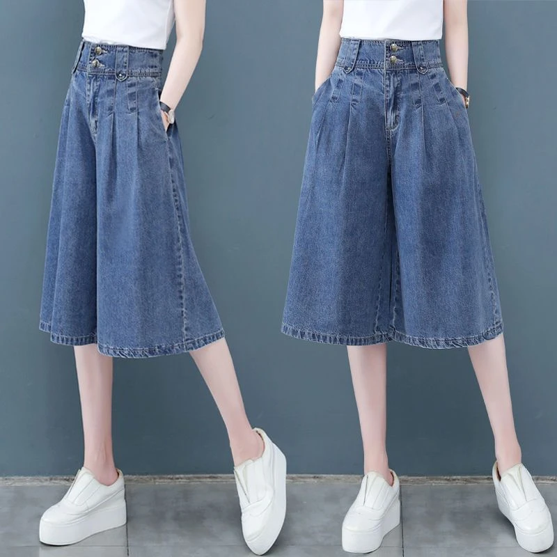 夏天七分裤2025新款高腰直筒宽松显瘦6分中裤阔腿牛仔裤短裤薄款