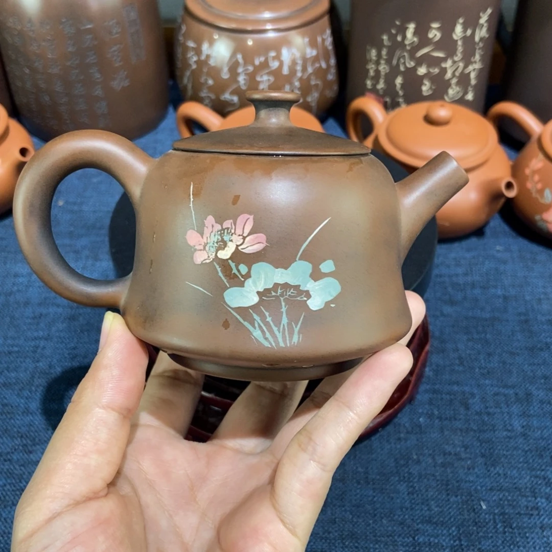 3微瑕建水紫陶手工彩填壶200c