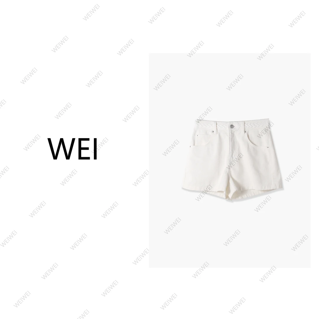 WEI【麻花牛仔】法式博主风高腰腰头编织设计款牛仔短裤W25XDK00081