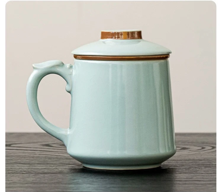 弘茗道 汝窑马克杯带盖个人专用喝茶杯陶瓷会议杯水杯办公室杯子