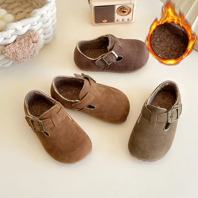 韩版时尚女童洋气复古勃肯鞋棉鞋2024秋冬新款男童软底百搭豆豆鞋