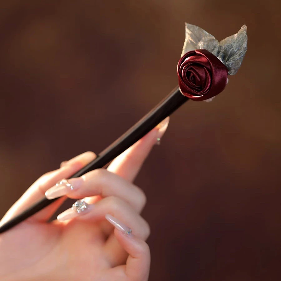 蔷薇玫瑰木簪简约新中式高级感小众设计感国风日常温柔百搭发饰