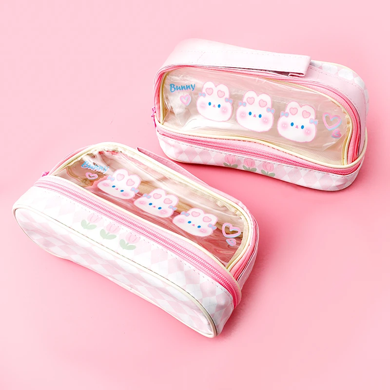 抖-粉色小兔 高颜值透明可爱笔袋（颜色不挑）