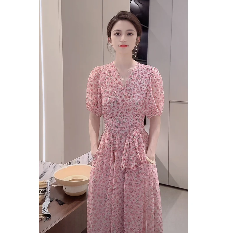YR-2025夏季新款复古气质度假风法式茶歇连衣裙清新碎花长裙女装