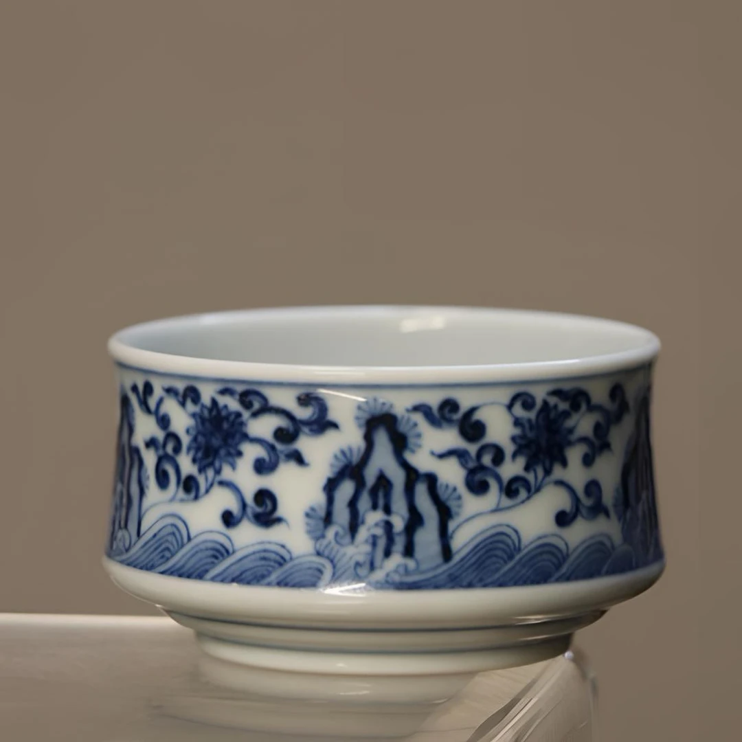 【拾物】手绘青花海浪杯