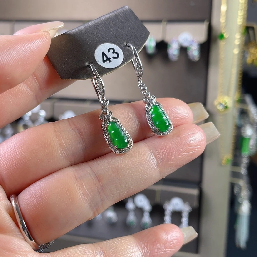 翡翠银S925镶嵌耳饰翡翠