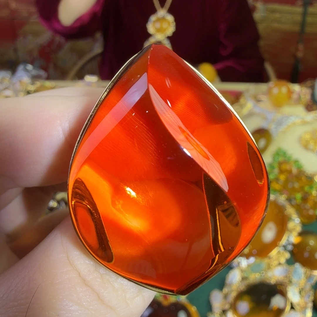 血珀银S925镀金镶嵌戒指