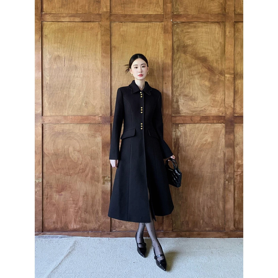 富家千金气质翻领收腰毛呢大衣2025冬季新款小香风高级设计感外套