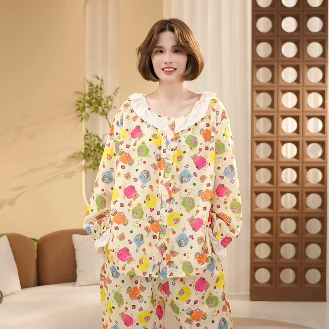 芙蓉世家【糖果小熊】秋季新品纯棉100舒适家居服可外穿