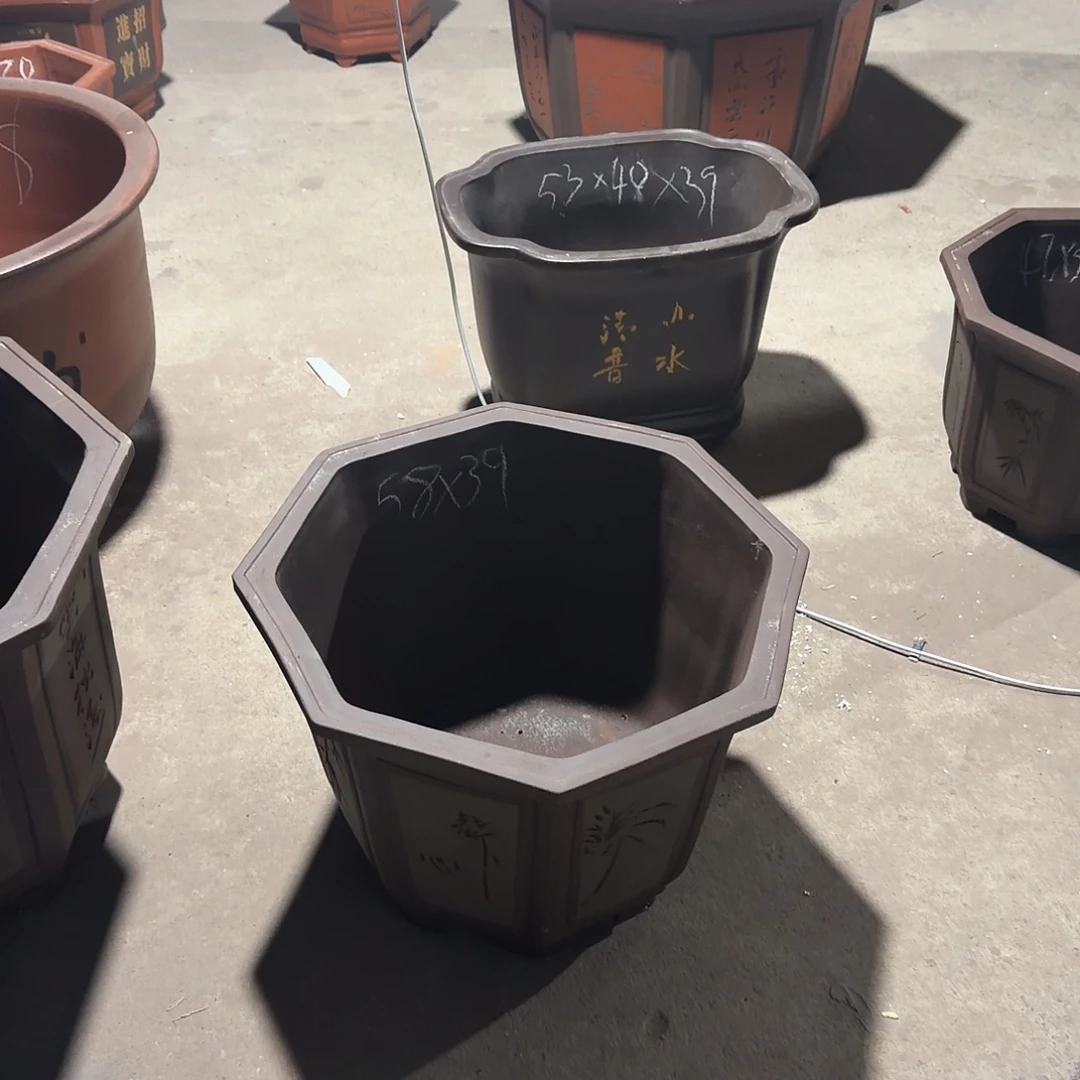 随***缘紫砂花盆八方中号绿色6个