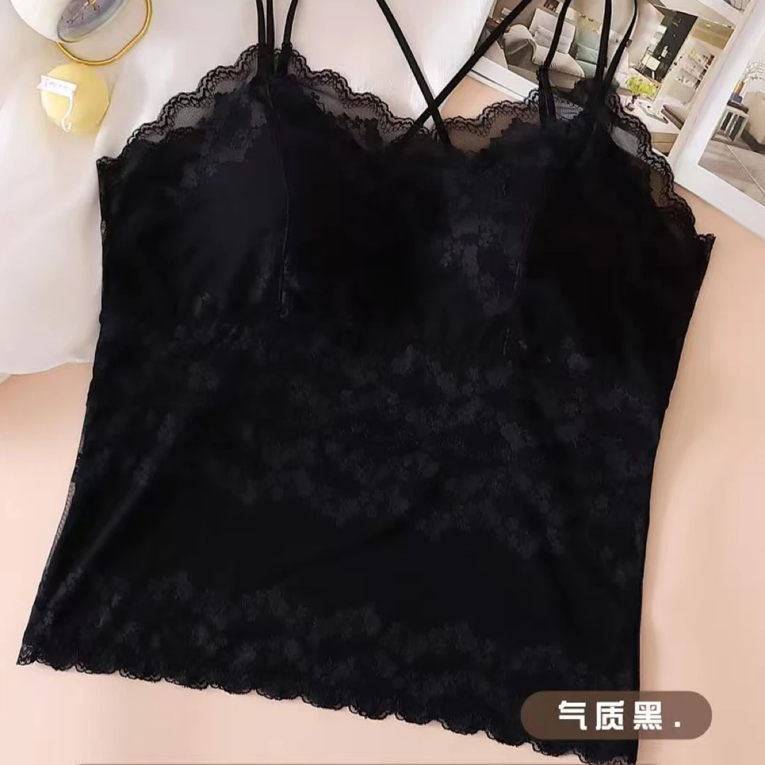 法式蕾丝吊带美小迪家背性感v领聚拢背心无痕外穿内衣2343