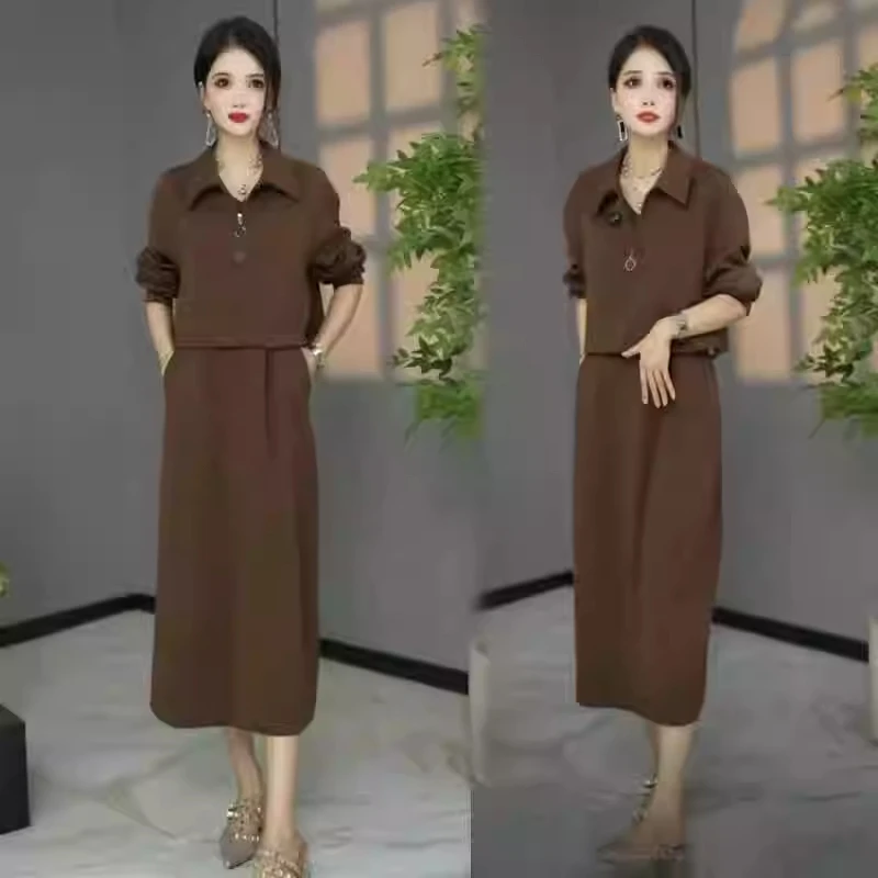 连衣裙女2025春秋新款时髦洋气长袖套头上衣背心裙减龄显瘦两件套