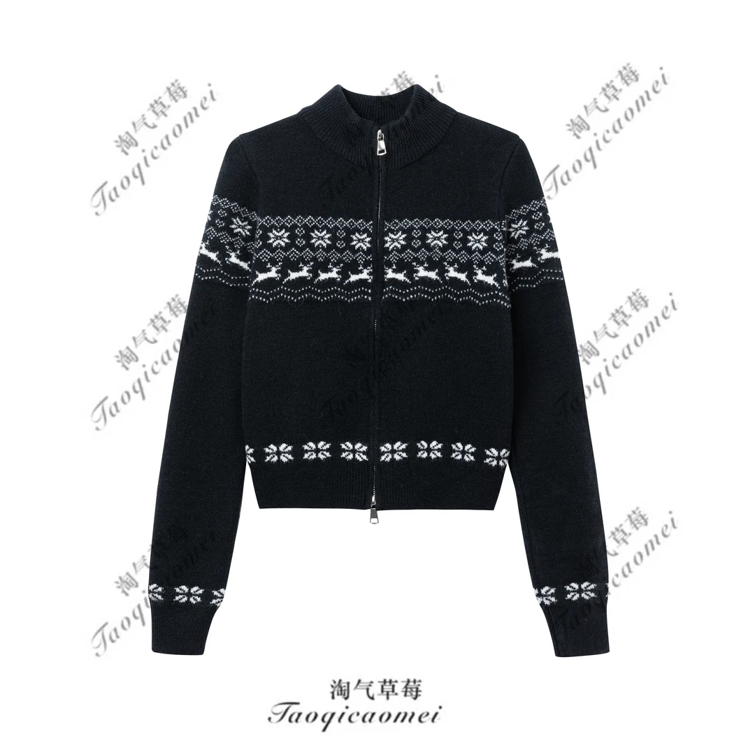 Taoqicaomei · 费尔岛小鹿提花毛衣秋冬显瘦针织开衫