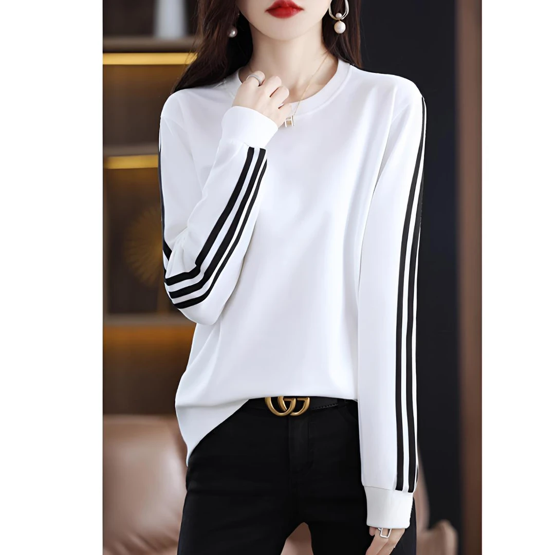 高品质白色圆领棉质t恤女春秋冬长袖新款文艺复古内搭上衣打底衫