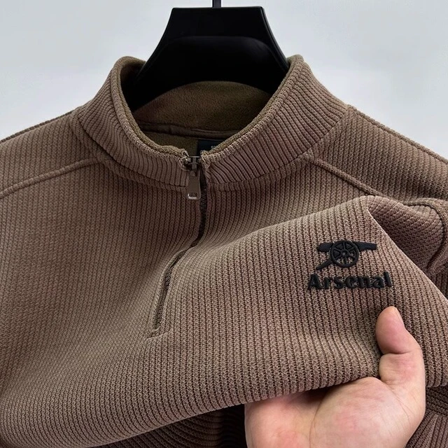 潮牌半拉链立领卫衣男加绒秋冬男士一体绒毛衣休闲套头内搭打底潮