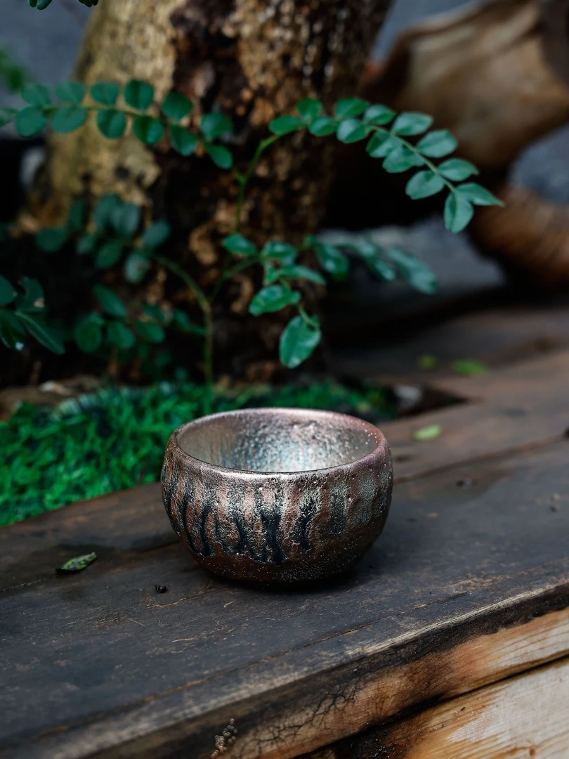 建水紫陶柴烧窑宝级柴烧杯纯手工手捏杯《璀璨》