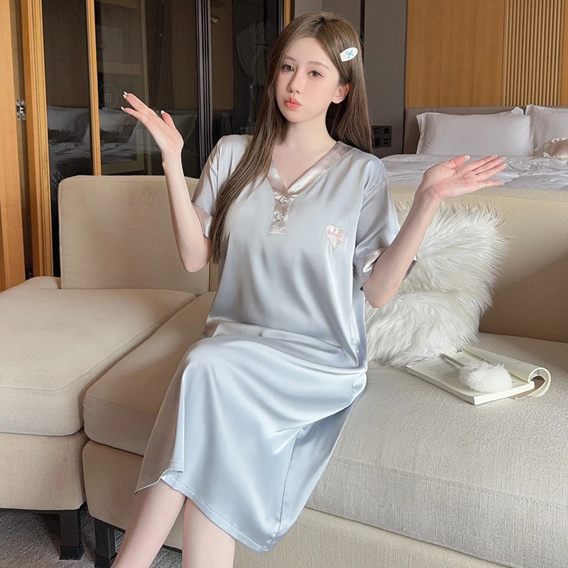 夏天带胸垫冰丝睡裙女夏季网红爆款高级感女士睡衣家居服女可外穿